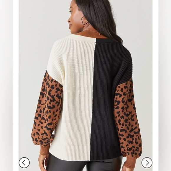 Louise Animal Colorblock Sweater cream black and leopard print size M medium - Picture 2 of 7